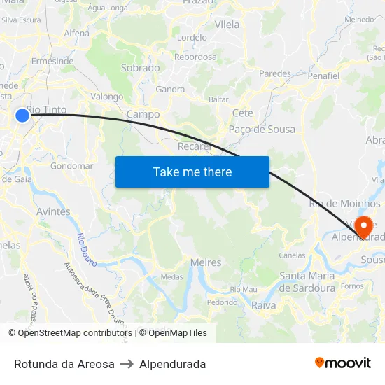 Rotunda da Areosa to Alpendurada map