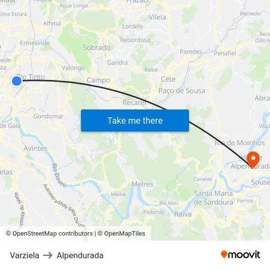 Varziela to Alpendurada map