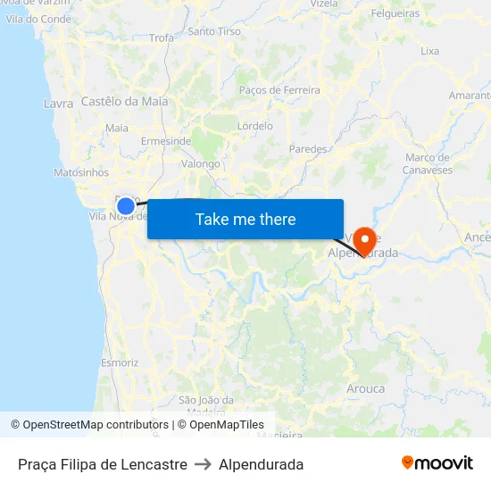 Praça Filipa de Lencastre to Alpendurada map