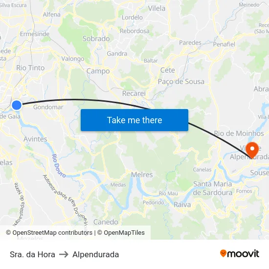 Sra. da Hora to Alpendurada map