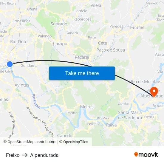 Freixo to Alpendurada map