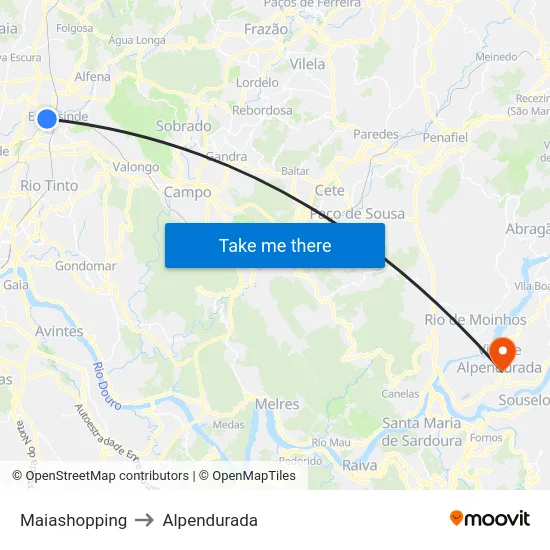 Maiashopping to Alpendurada map