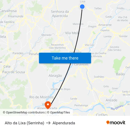 Alto da Lixa (Serrinha) to Alpendurada map