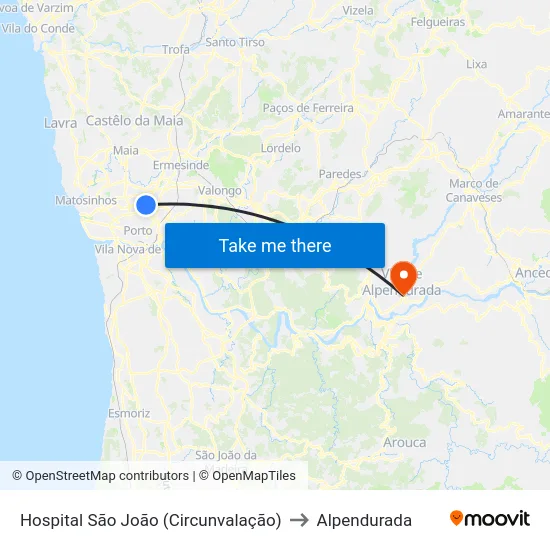 Hospital São João (Circunvalação) to Alpendurada map
