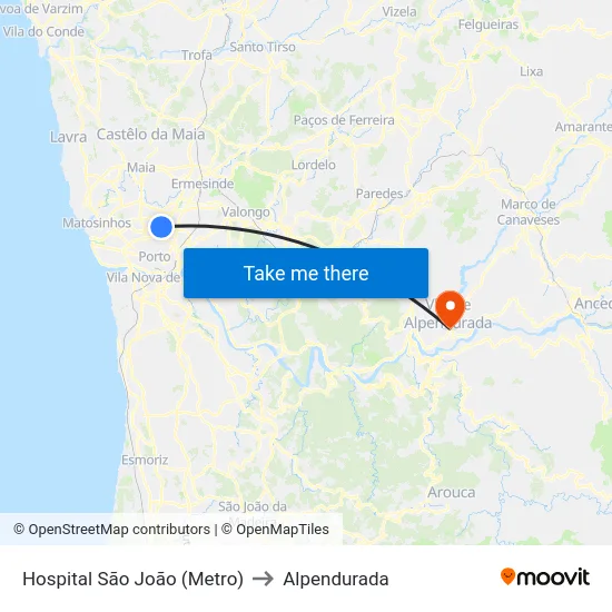 Hospital São João (Metro) to Alpendurada map