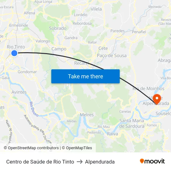Centro de Saúde de Rio Tinto to Alpendurada map