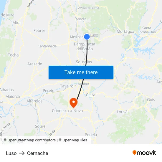 Luso to Cernache map