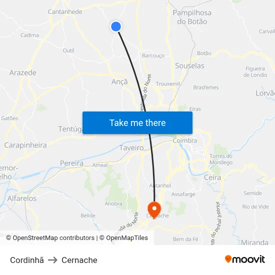 Cordinhã to Cernache map