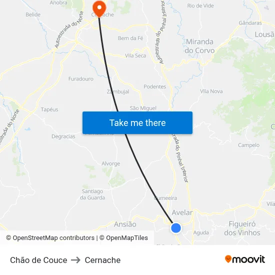 Chão de Couce to Cernache map