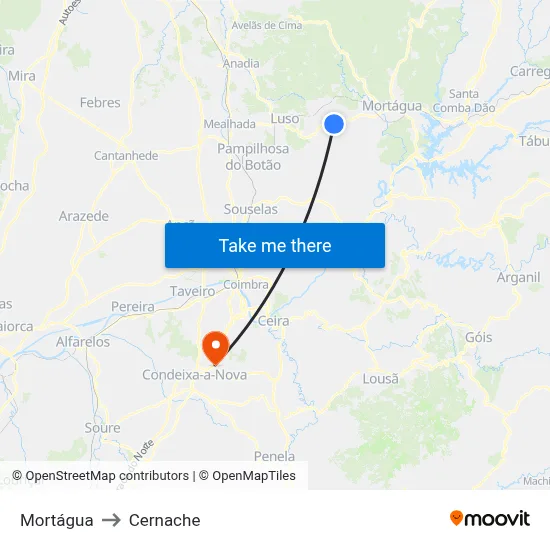 Mortágua to Cernache map