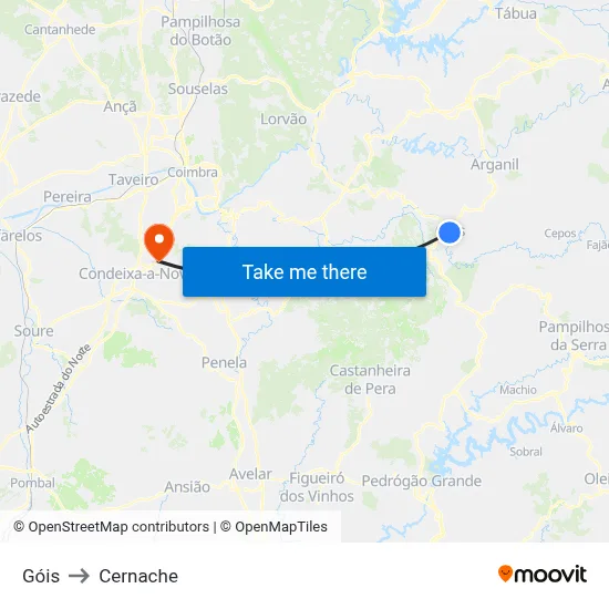 Góis to Cernache map