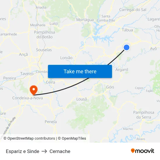 Espariz e Sinde to Cernache map