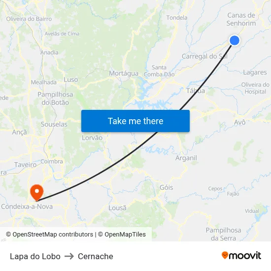 Lapa do Lobo to Cernache map
