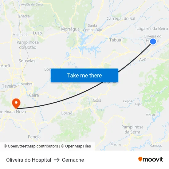 Oliveira do Hospital to Cernache map