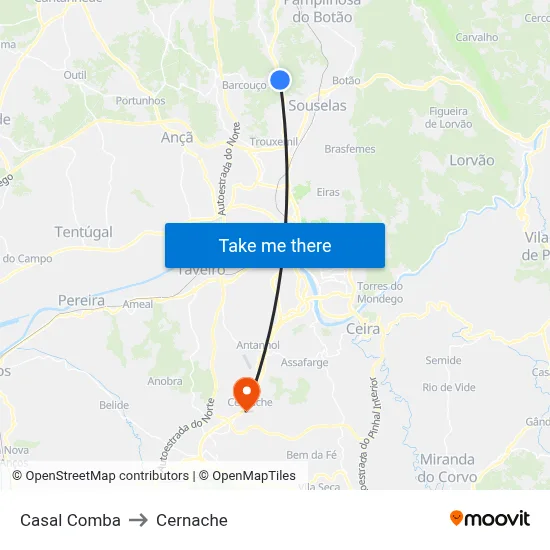 Casal Comba to Cernache map