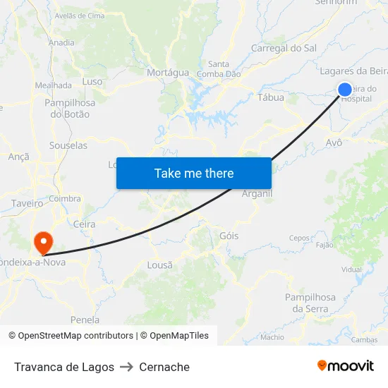 Travanca de Lagos to Cernache map
