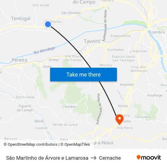São Martinho de Árvore e Lamarosa to Cernache map