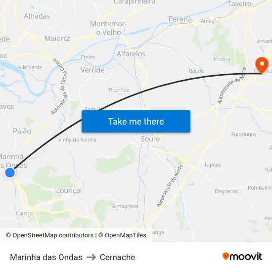 Marinha das Ondas to Cernache map