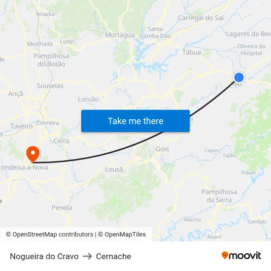 Nogueira do Cravo to Cernache map