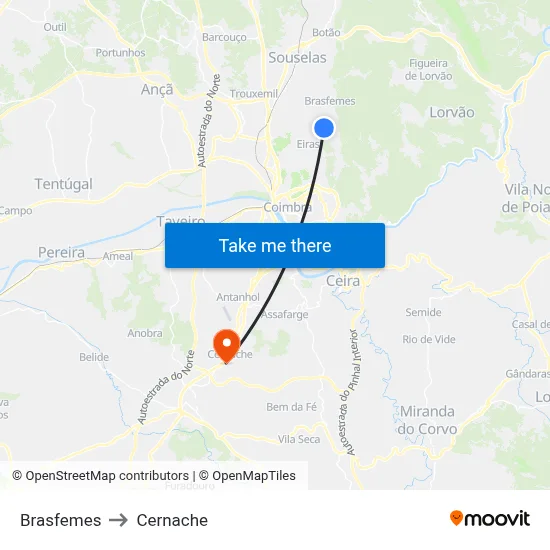 Brasfemes to Cernache map