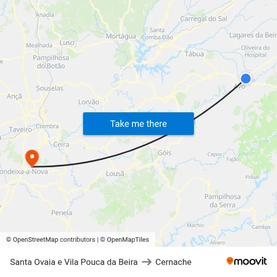 Santa Ovaia e Vila Pouca da Beira to Cernache map