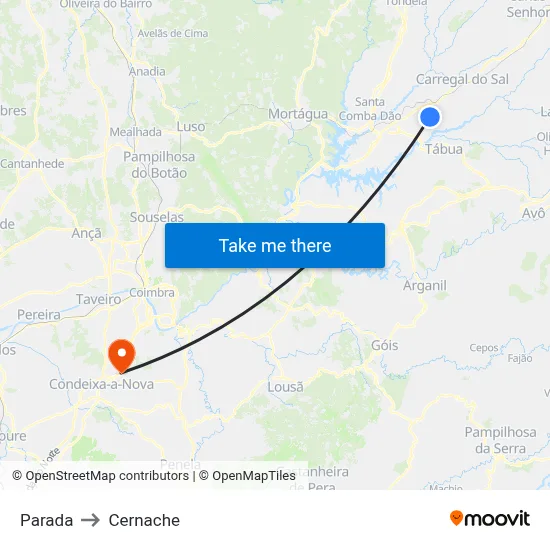 Parada to Cernache map