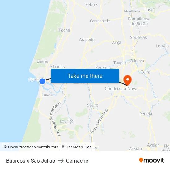 Buarcos e São Julião to Cernache map