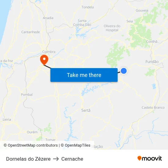 Dornelas do Zêzere to Cernache map