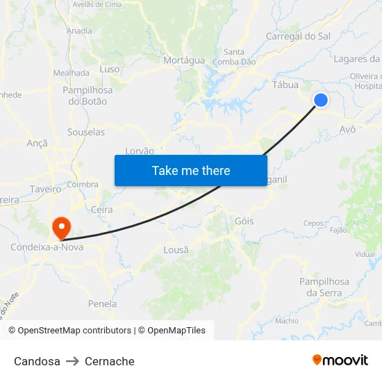 Candosa to Cernache map