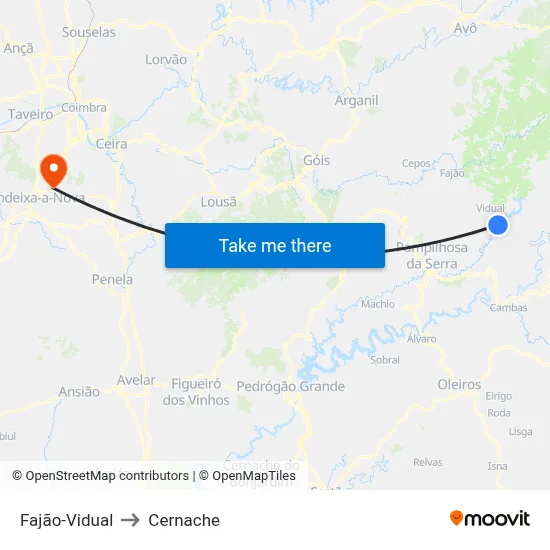 Fajão-Vidual to Cernache map