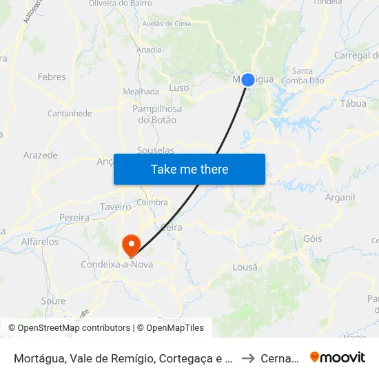 Mortágua, Vale de Remígio, Cortegaça e Almaça to Cernache map