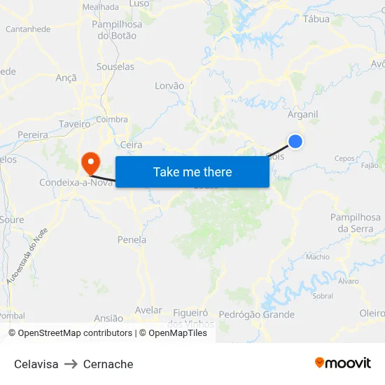 Celavisa to Cernache map
