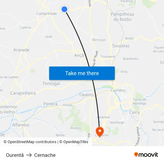 Ourentã to Cernache map