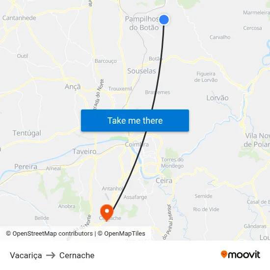 Vacariça to Cernache map