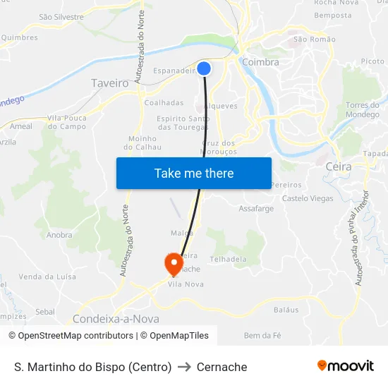 S. Martinho do Bispo (Centro) to Cernache map