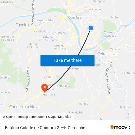 Estádio Cidade De Coimbra 2 to Cernache map