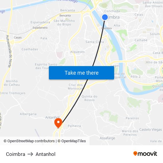 Coimbra to Antanhol map
