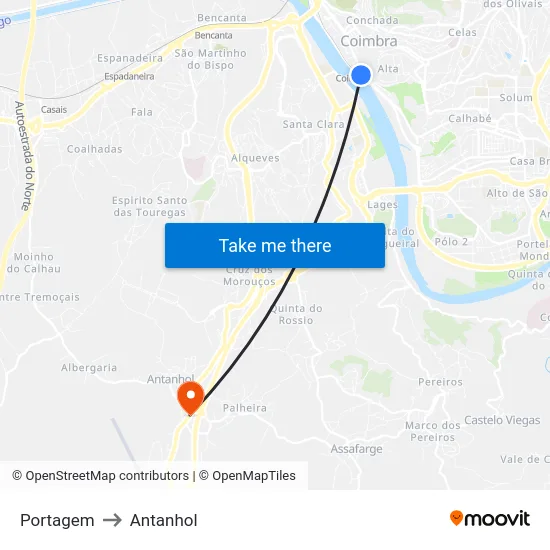 Portagem to Antanhol map