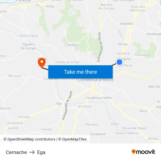 Cernache to Ega map