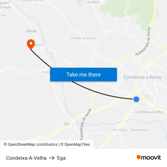 Condeixa-A-Velha to Ega map