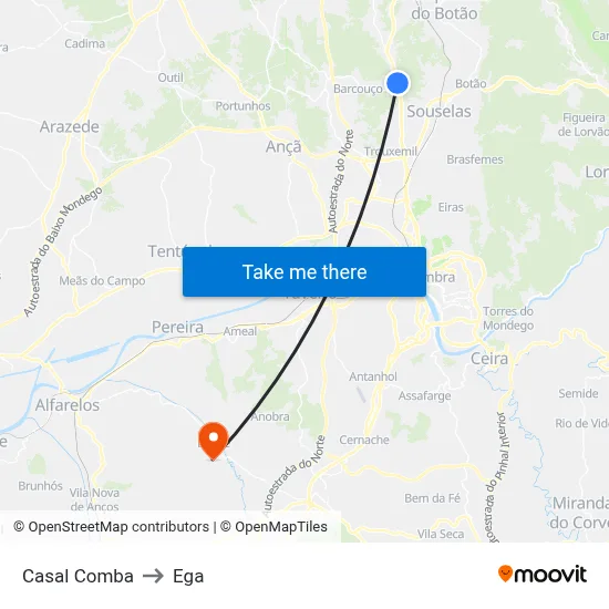 Casal Comba to Ega map