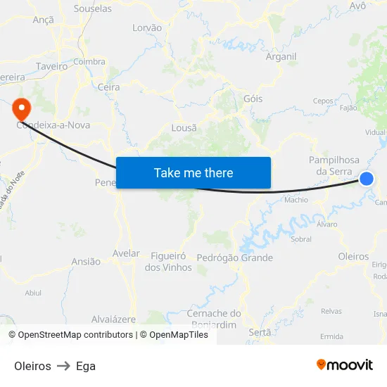 Oleiros to Ega map