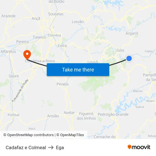 Cadafaz e Colmeal to Ega map