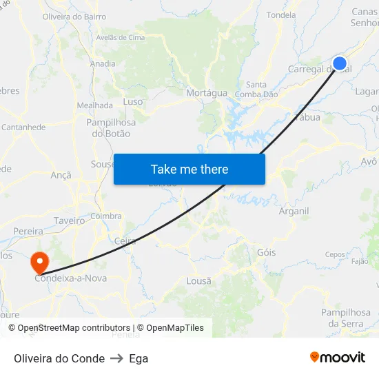 Oliveira do Conde to Ega map
