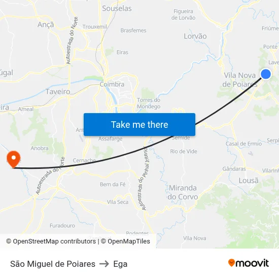 São Miguel de Poiares to Ega map