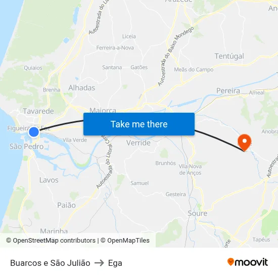 Buarcos e São Julião to Ega map