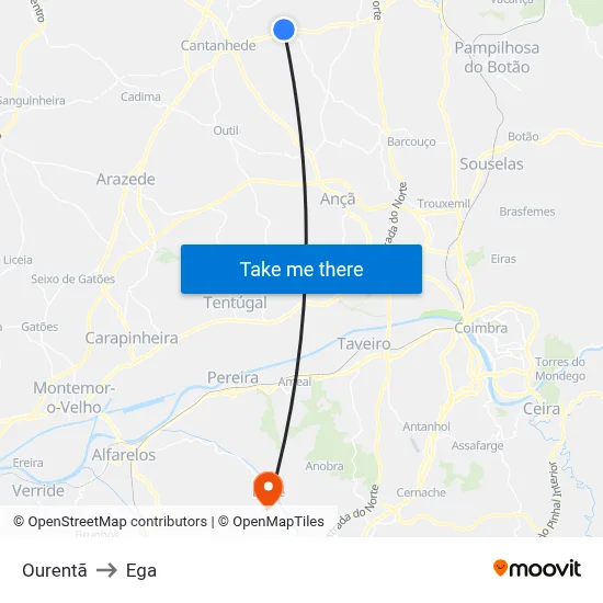 Ourentã to Ega map