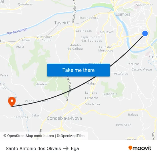 Santo António dos Olivais to Ega map
