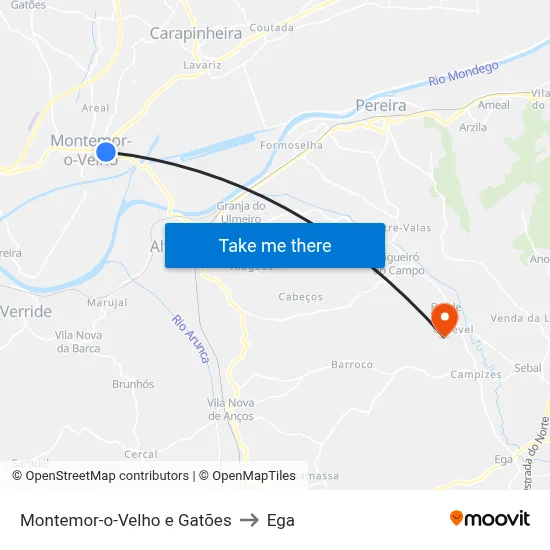 Montemor-o-Velho e Gatões to Ega map