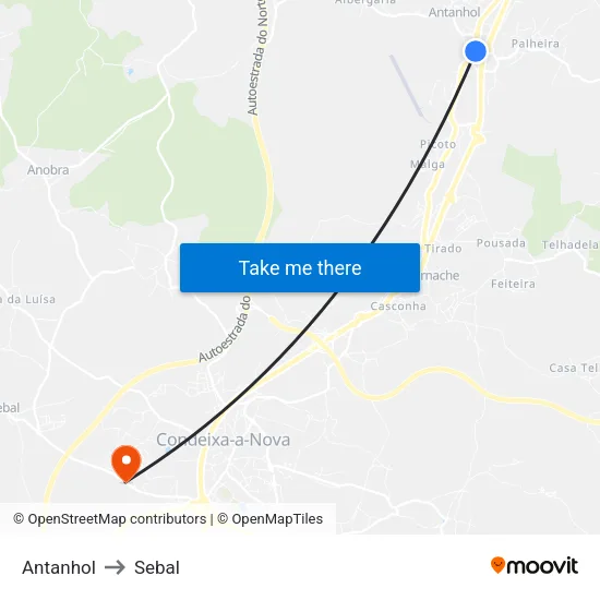 Antanhol to Sebal map